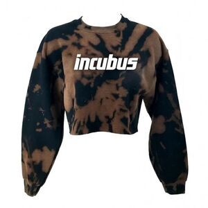 INCUBUS Acid Wash Cropped Crop Top Long Sleeve Crewneck Sweatshirt y2k 90s Punk